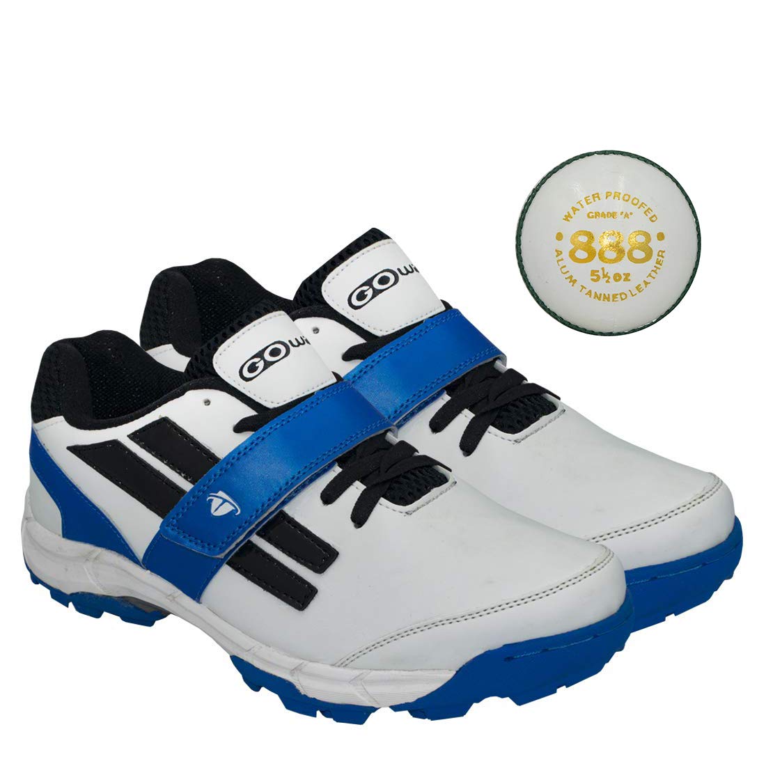Pace White/Navy Cricket Shoes Size-4 with TR-888-W Cricket Leather Ball Alum Tanned White-image-30