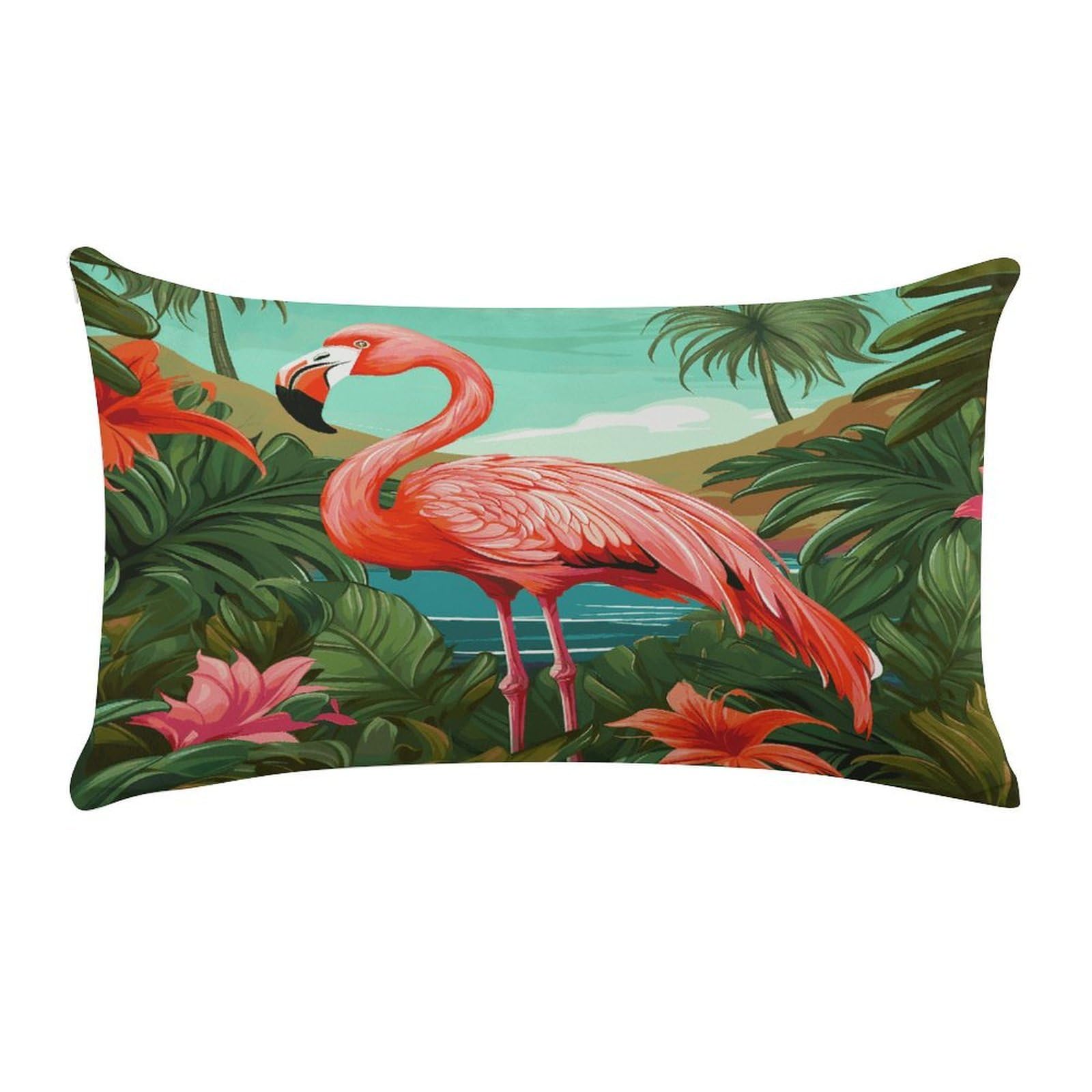 LDGSUPH Tropical Flamingo Throw Pillow Cover with Zipper Long Throw Pillow Case Anti-Fading Pillow Protector Super Soft Decorative Cushion Case Exquisite Plush Pillowcase12 X 20 in