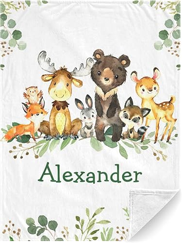 Manta de bebé personalizada para niños y niñas, manta personalizada de animales del bosque con nombre, regalos personalizados para baby shower,