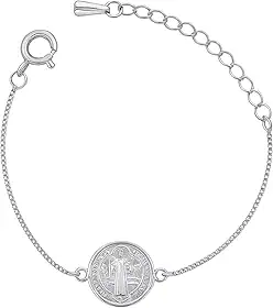 Pulseira Bracelete Medalha São Bento Folheada Prata 925