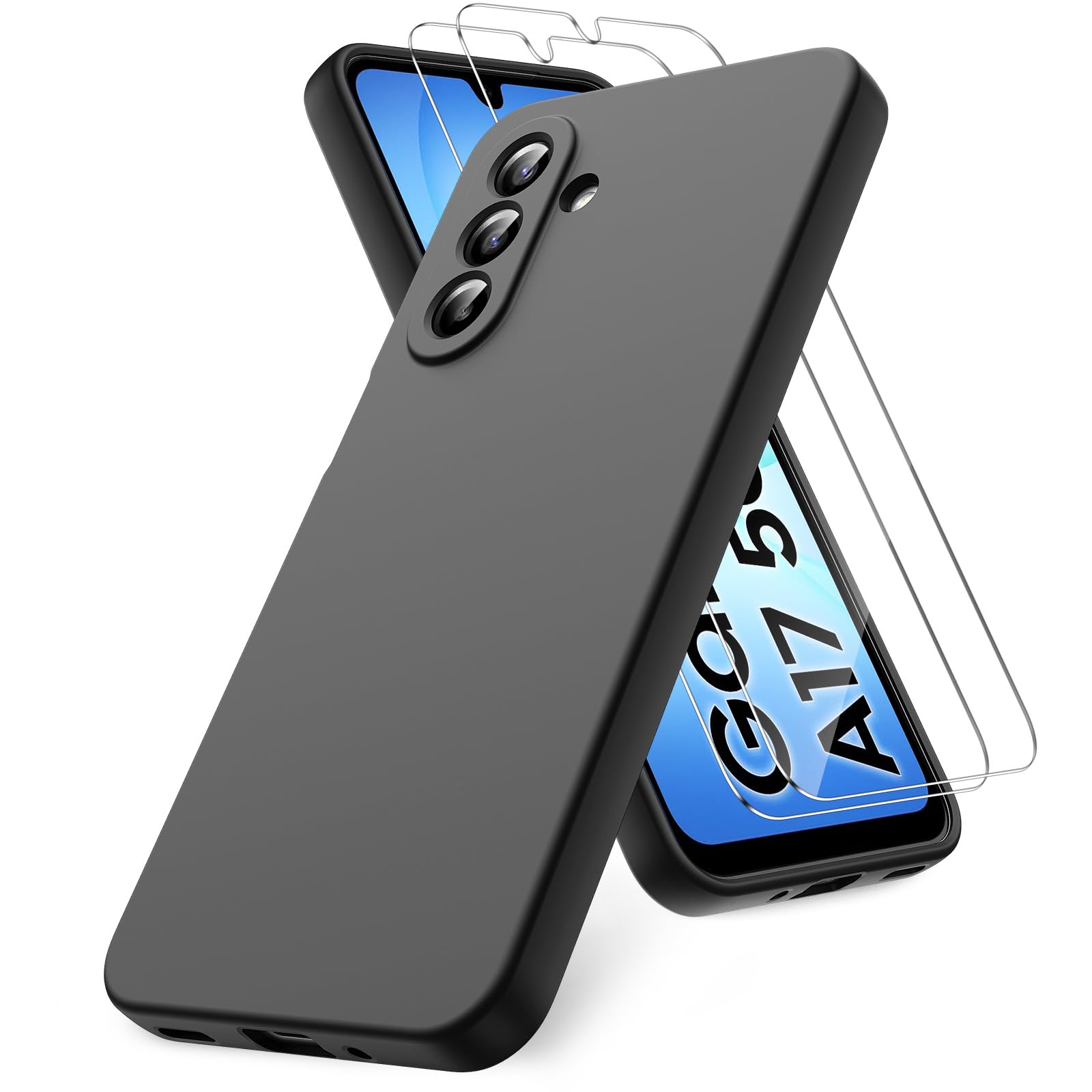 Vansdon Cover Compatibile con Samsung Galaxy A17 4G/5G, 2 Pellicola Protettiva in Vetro Temperato, Gomma Gel di Silicone Liquida Antiurto Custodia - Nero