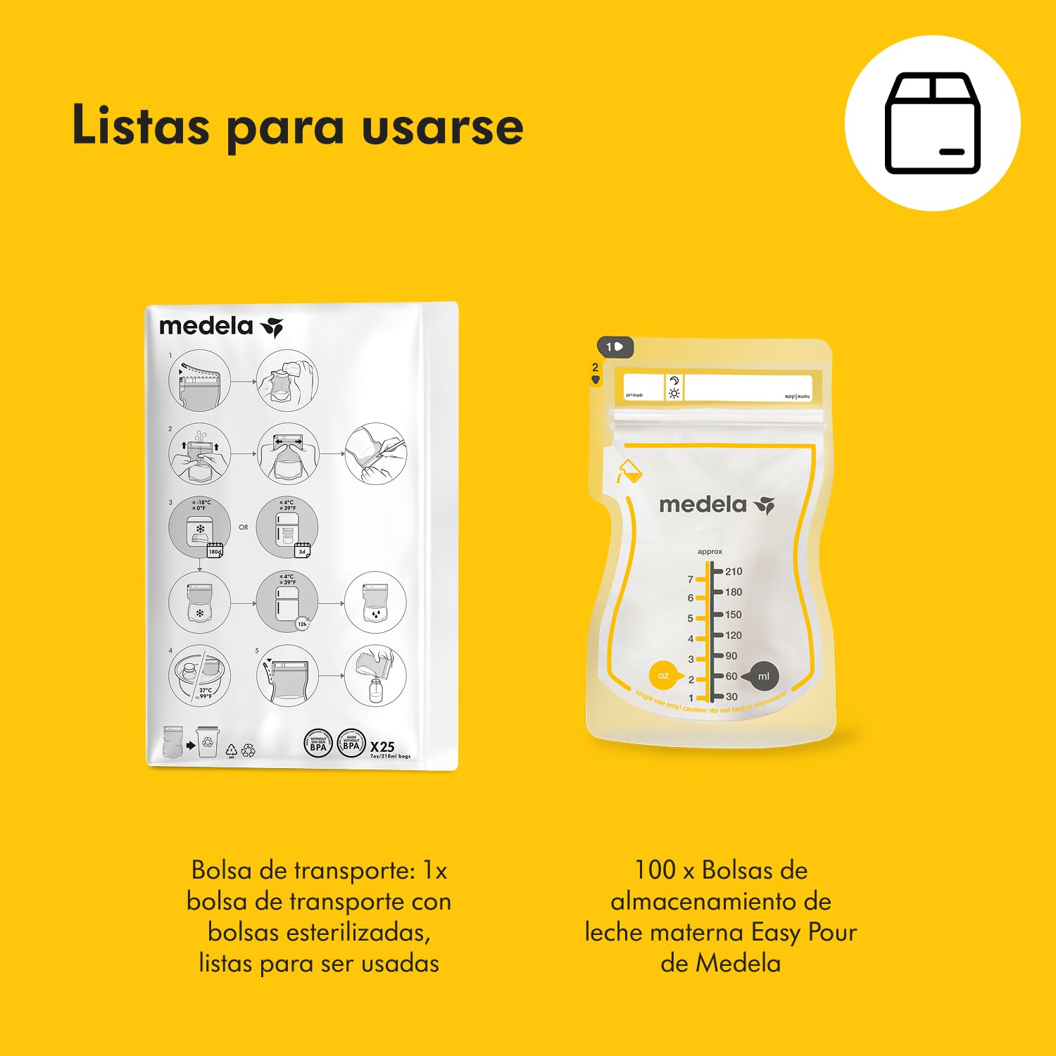 Medela bolsas de almacenamiento de leche materna Easy Pour, bolsas desechables de 210 ml, a prueba de fugas, protegen los nutrientes de la leche, sin BPA, paquete de 100, Exclusivo en Amazon