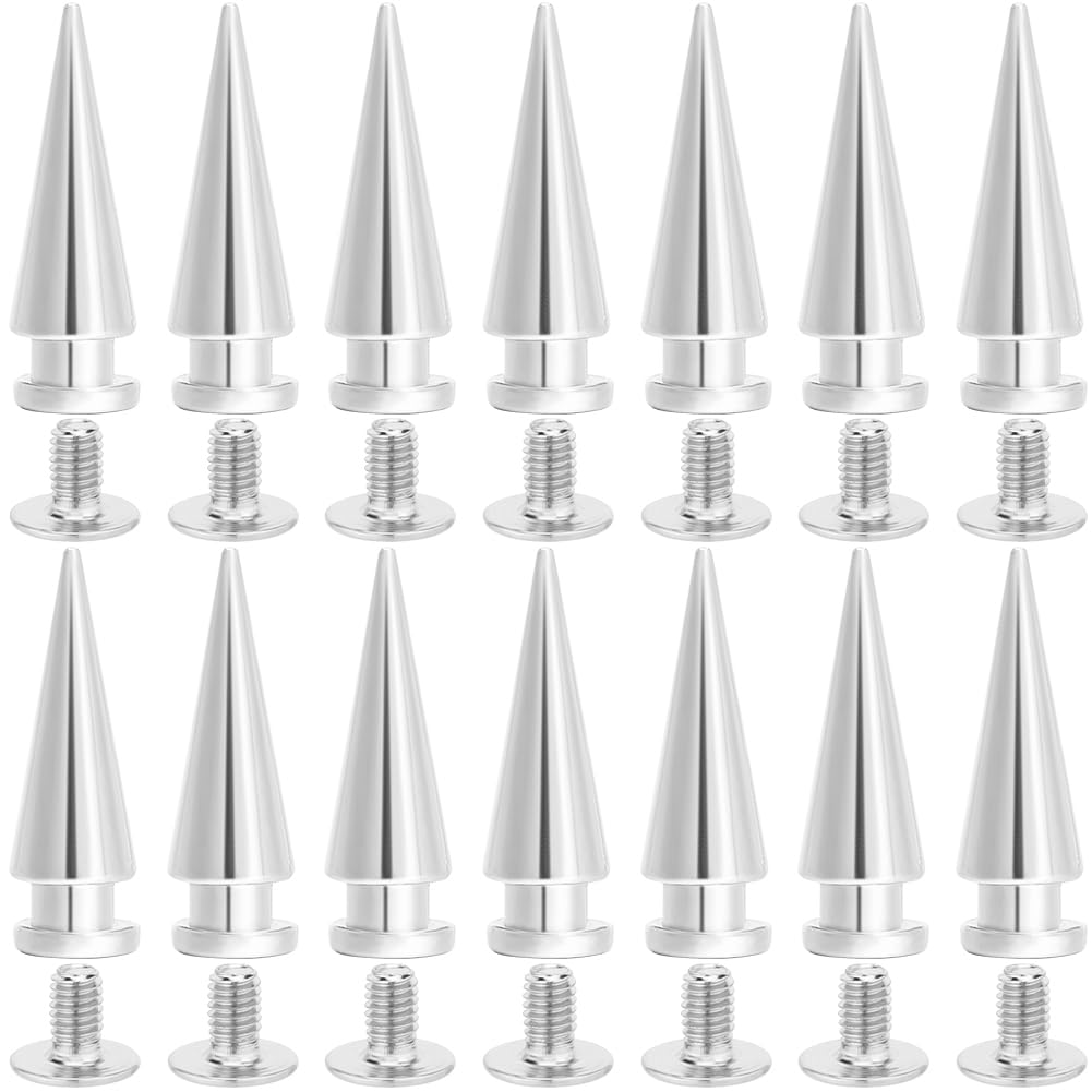 GORGECRAFT 1 Box 30 Sets 20mm Silver Spike Studs Metal Alloy Cone Punk Round Screwback Spike Stud Leathercraft Decoration Tree Small Rivets for Leather Clothing Jackets Shoes DIY Crafts Accessories-image-20