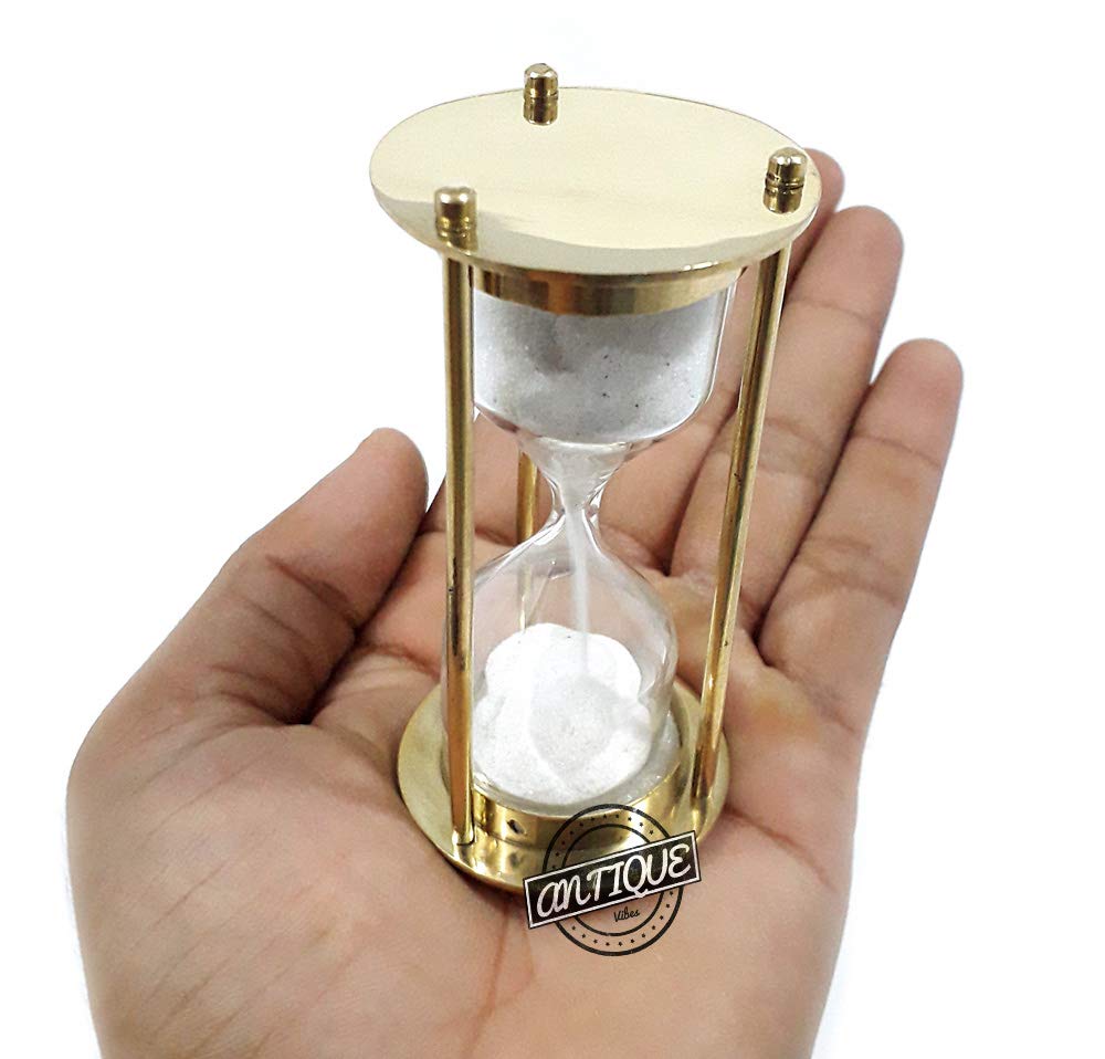 BRASS SAND TIMER VINTAGE REPLICA MARITIME HOURGLASS SHINY ORNAMENT - 1 MINUTE