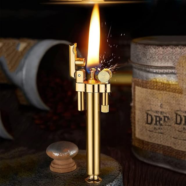 MQJ Vintage Trench Lighter Fluid Refillable Windproof Reusable Pure Copper Kerosene Windproof Grinding Wheel Flint Lighter creative design nique Birthday Gifts for Him Men Dad Husband (Color : Gold)