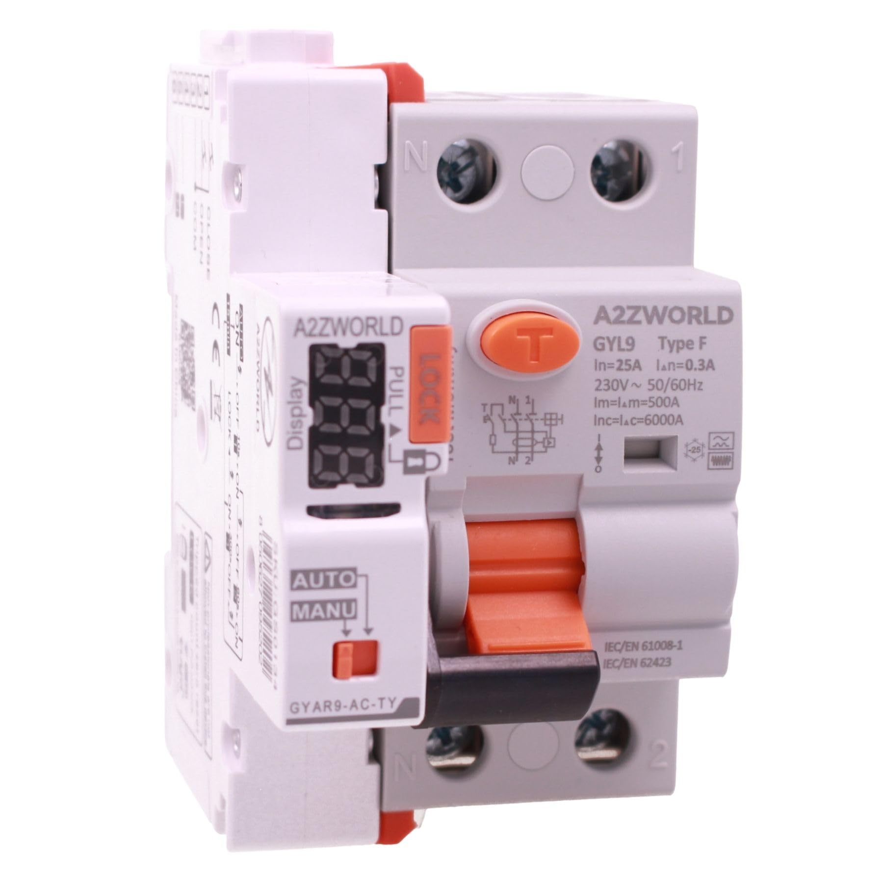 Interruptor Diferencial WiFi Tipo F 63A 300mA Autorrearmable, APP Tuya Smart Life, 1P+N 6kA, 3 Módulos, Selectivo 0,3A, Control Remoto