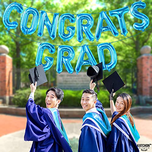 Image of KatchOn, blue Congrats Grad Balloons - 16 Inch | Congrats Grad Banner For Graduation Decorations 2026 | Congratulations Banner For 2026 Graduation Decorations | Blue graduation balloons