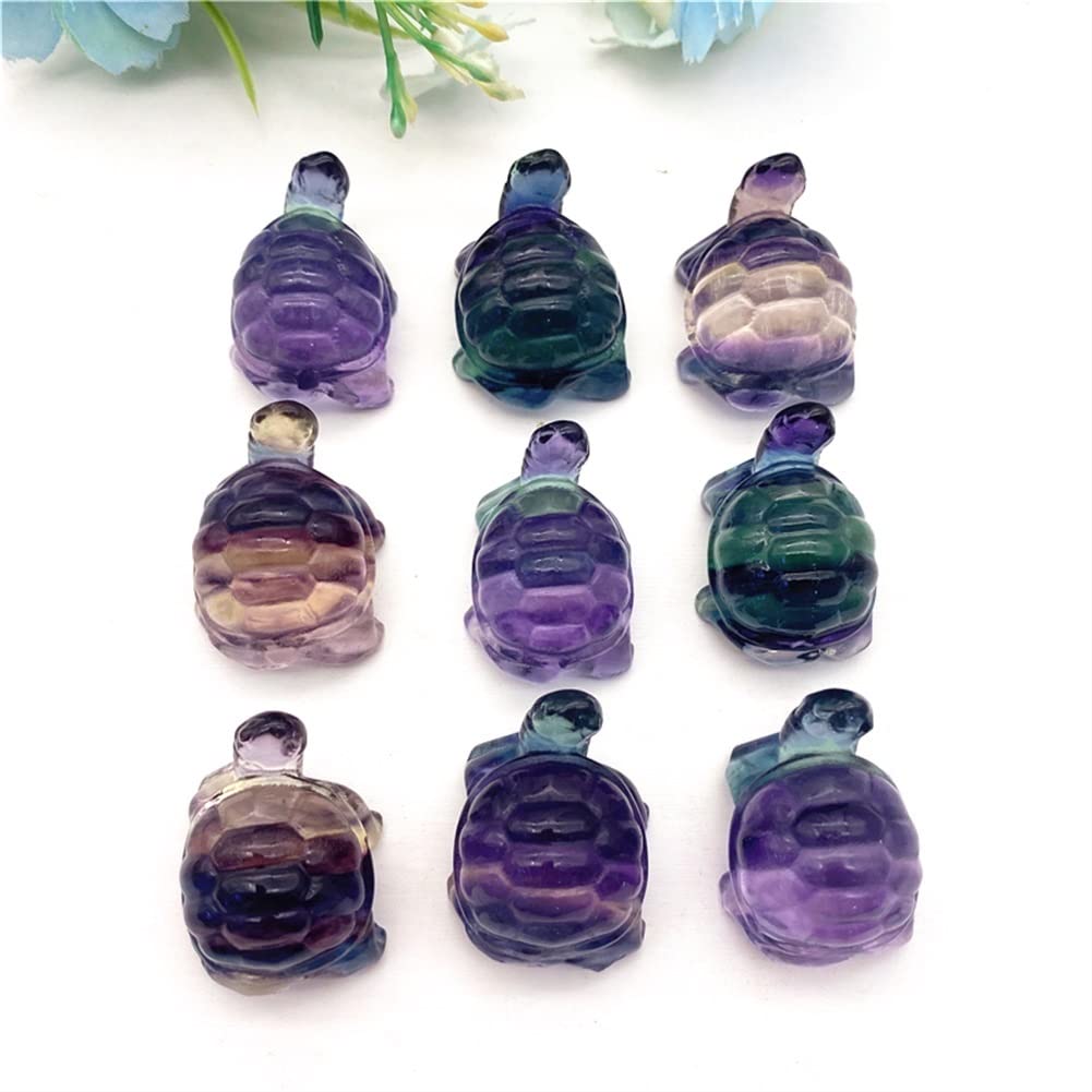 SnamicE Natural crystal rough 1 Pack Natural Rainbow Fluorite Turtle Statues Hand Carved Figurines Animals Beautiful Crystal,