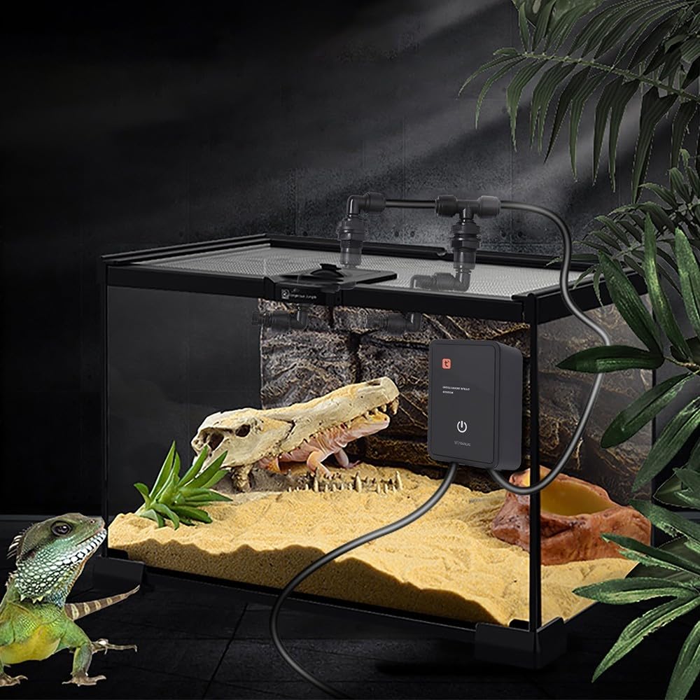 Humidificador para Reptiles, Brumizador inteligente automático Terrario con boquillas de pulverización ajustables a 360° y temporizador para reptiles plantas jardín invernaderos
