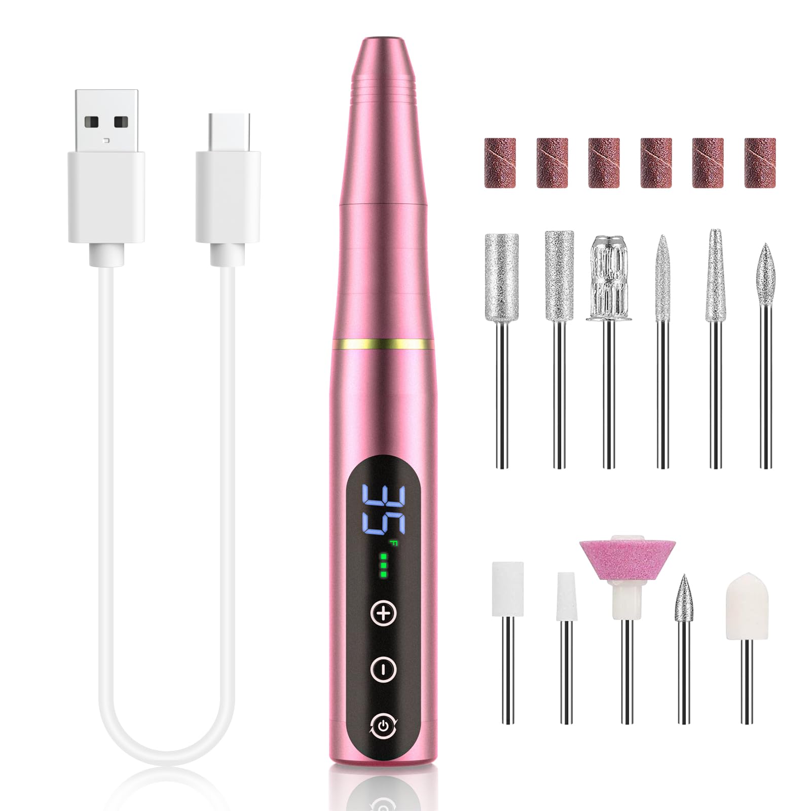 Torno Uñas Profesional 35000 RPM,NAILGIRLS 11 en 1 Torno de Uñas Nail Drill Machine,Torno para Uñas acrílicas Recargable por USB,Torno Profesional para Manicura y Pedicura Electrico para Salón DIY