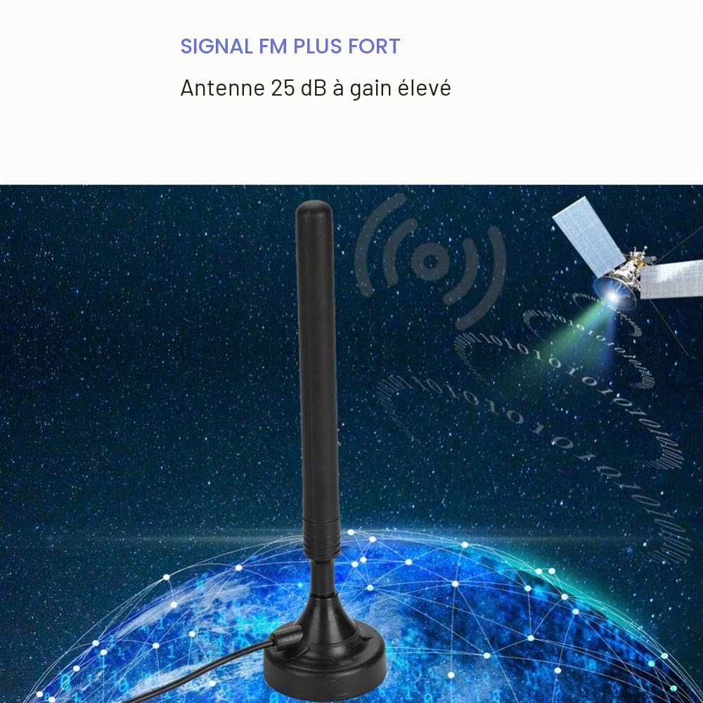 Antenne Amplifiée FM Antenne Radio Portable Haute Sensibilité Haut Gain 25Db pour Etage Bas/Mauvais Signal.