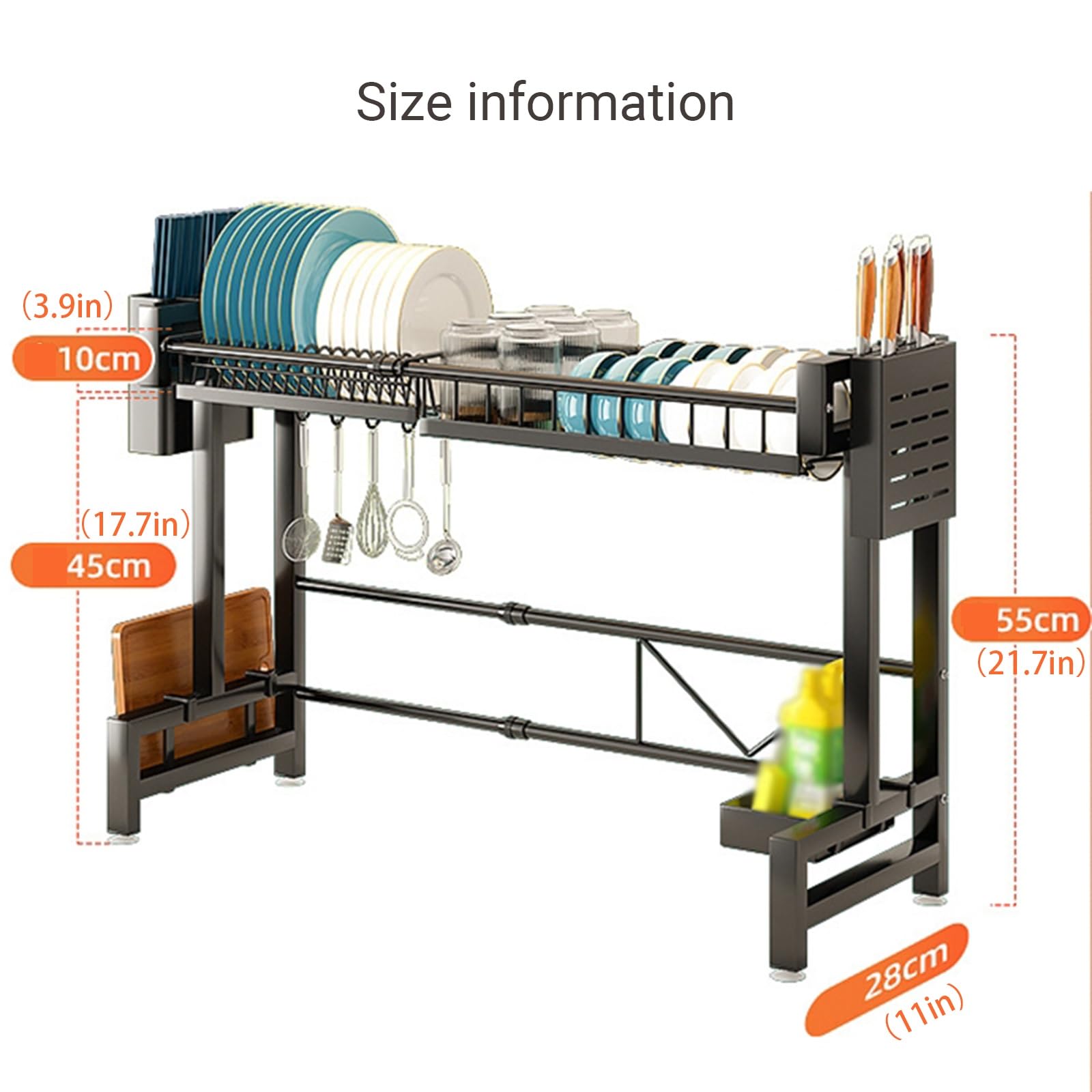 Großer Metallischer Geschirr Trockner für Die Küche mit Besteckregalen Multifunktionales Heim Geschirr Rack für Teller, Schüsseln, Körbe und Utensilien(Single layer)