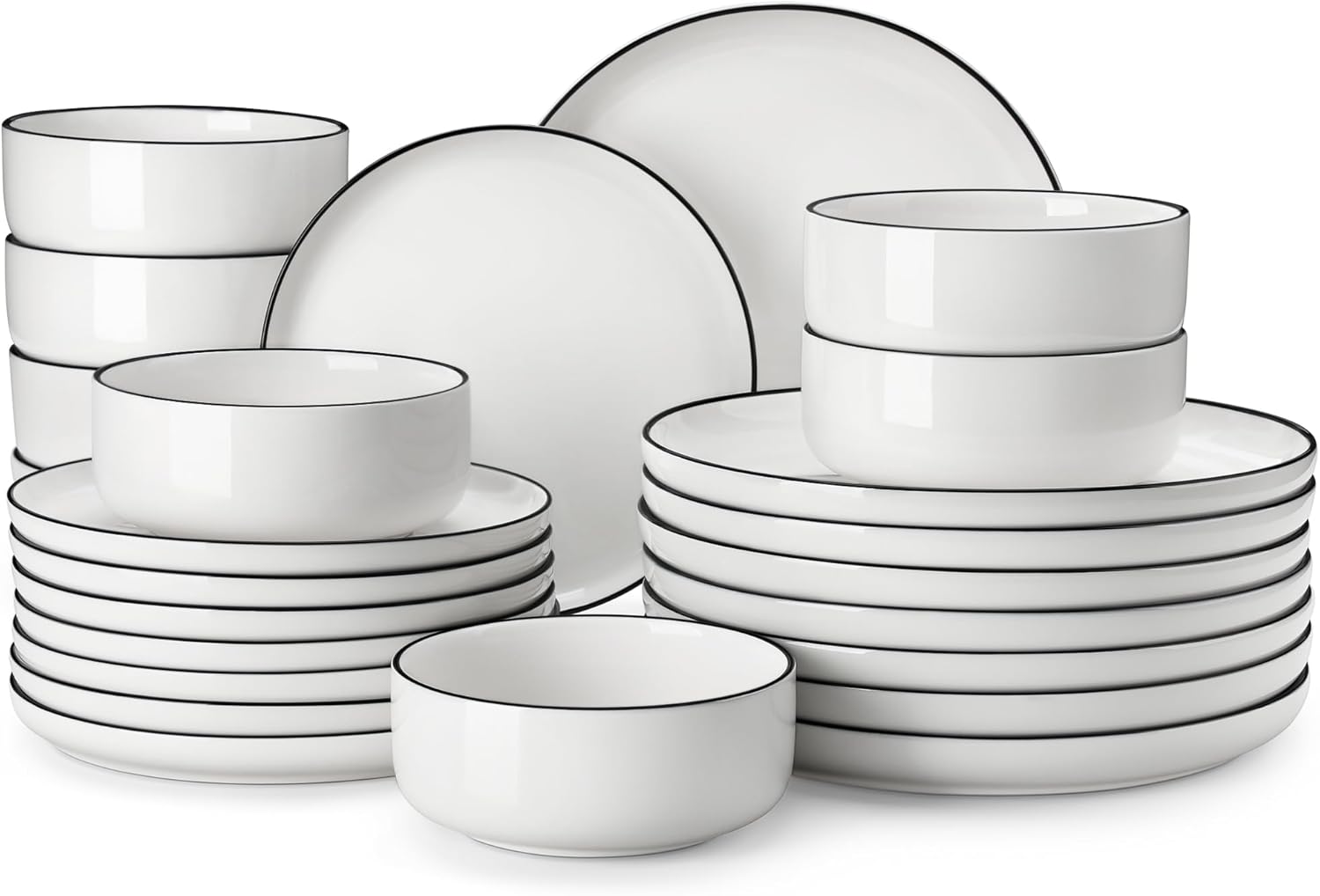 MALACASA Plates and Bowls Sets, 24 Pieces Modern Porcelain Dinnerware Set for 8 White Kitchen Dinner Dining Ware Set wtih Black Rim Ceramic Dishware Dishes Microwave and Dishwasher Safe, Series LUNA MALACASA Plates and Bowls Sets, 24 Pieces Modern Porcelain Dinnerware Set for 8 White Kitchen Dinner Dining Ware Set wtih Black Rim Ceramic Dishware Dishes Microwave and Dishwasher Safe, Series LUNA