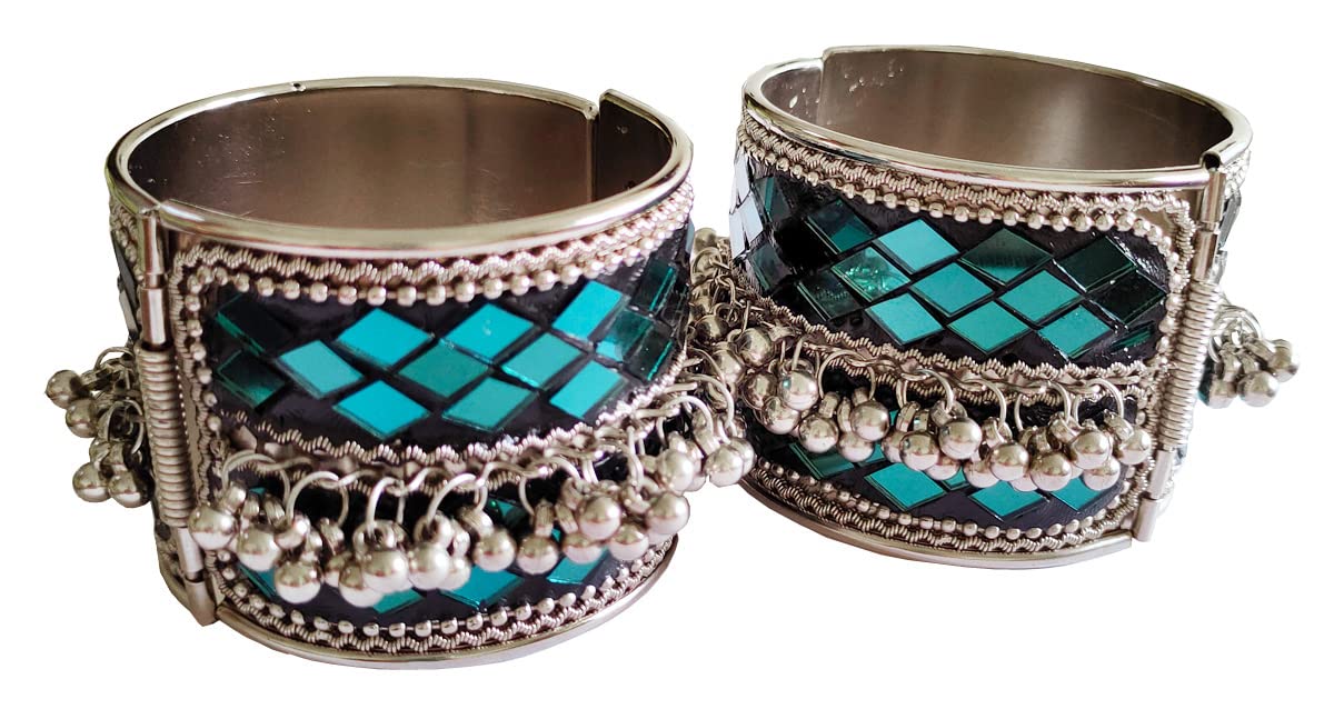 Fuschianet Celebrity Mirror Kada Bangle 1 Pair(2 Piece) for Girls and Women (Blue) (B09K6K13BC) Amazon Price History, Amazon Price Tracker