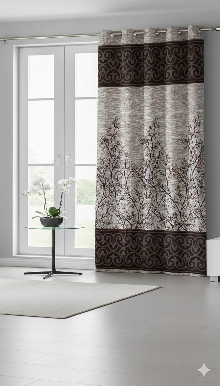 Home Sizzler 1 Piece Elegant Panel Eyelet Polyester Long Door Curtain - 8 Feet, Brown