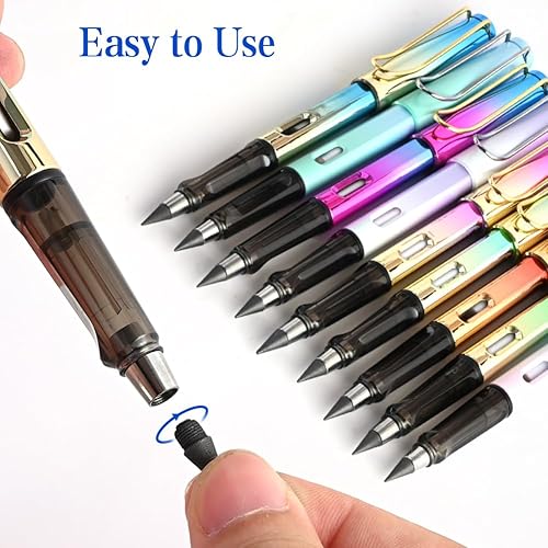 Miniatura 6 de SEILETOO 9 juegos de lápices eternos sin tinta con 9 puntas de repuesto para bolígrafos, lápiz eterno, lápiz infinito, lápices sin afilar para