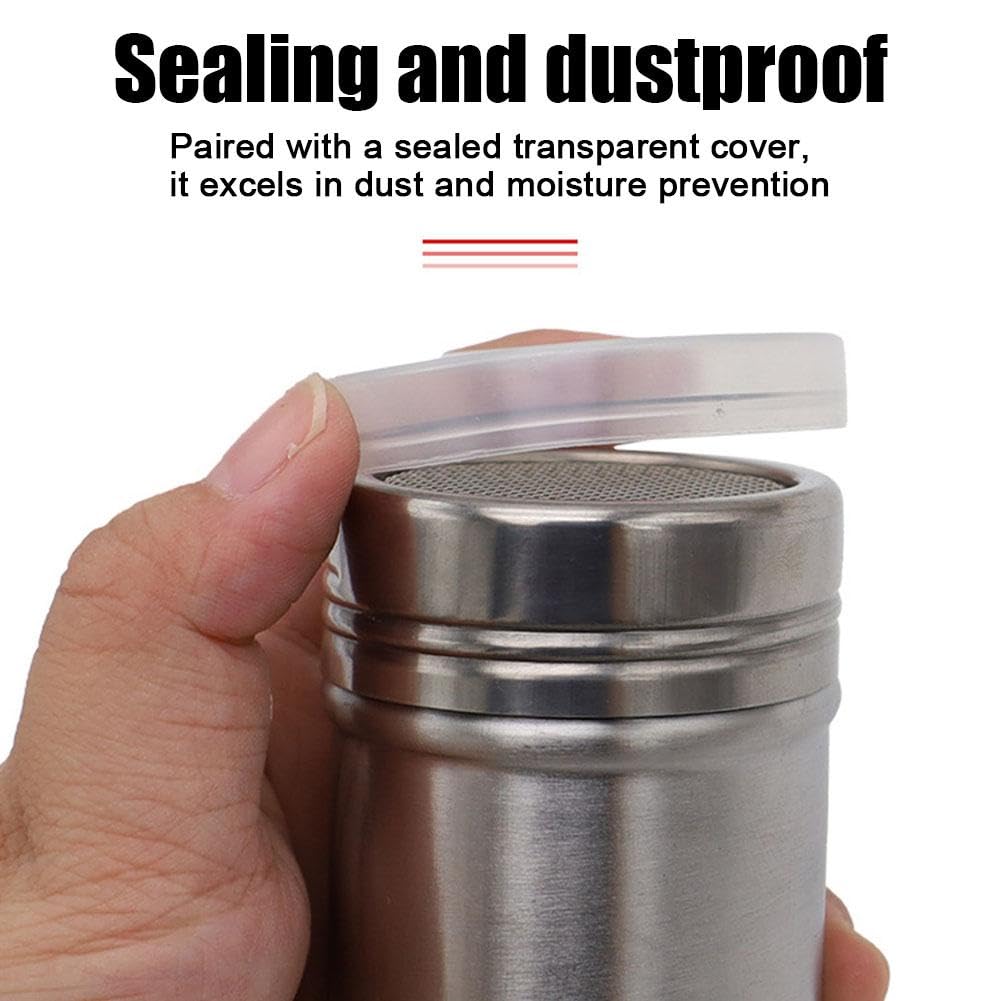 DNHCLL - Shaker in acciaio inox a maglia fine, per cannella, zucchero in polvere, farina di cacao, cioccolato, caffè, zucchero con coperchio per cucina