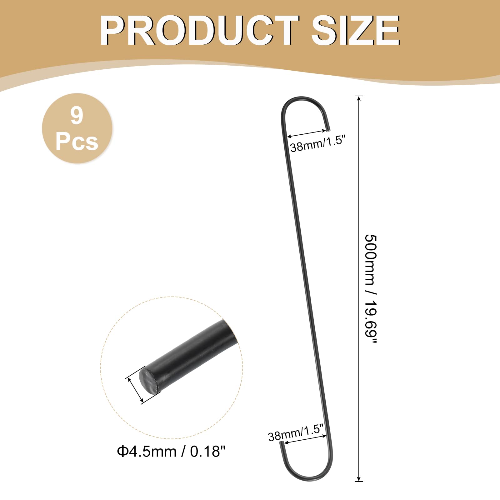 sourcing map S-Haken zum Aufhängen, extra lange Eisen-Kleiderbügel für Kleiderschrank, Küche, Werkstatt, Schrank, Badezimmer, Garten, Schwarz, 9 Stück