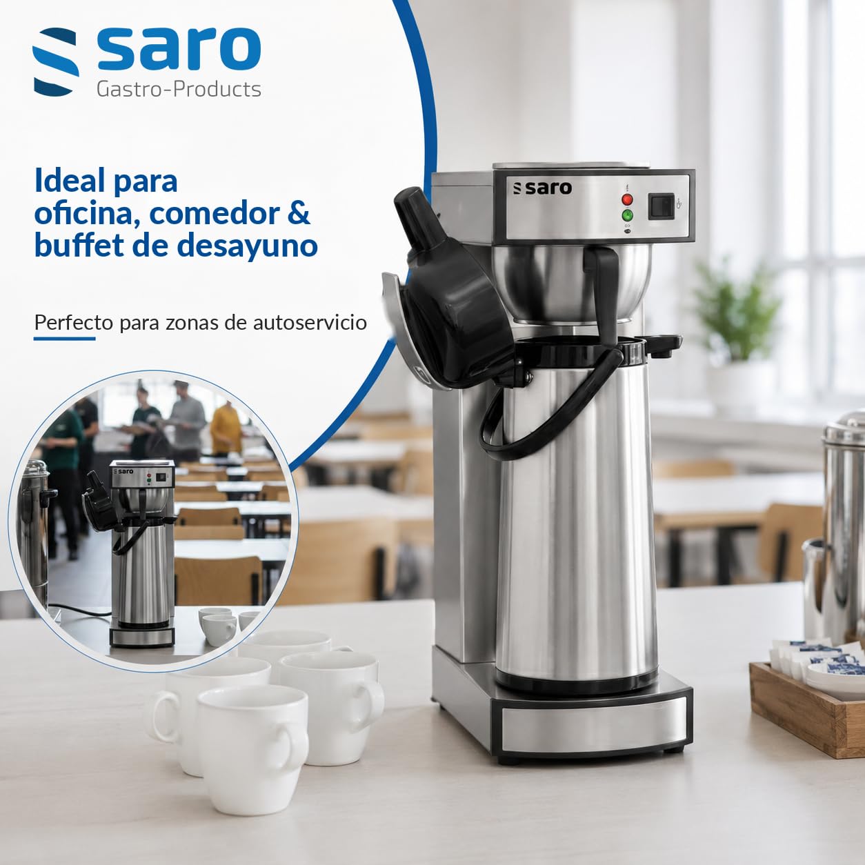 SARO THERMO 24 Cafetera con termo con bomba de acero inoxidable, 2,2 l, infusión en aprox. 5-6 min, protección de funcionamiento en seco, 2,069 kW