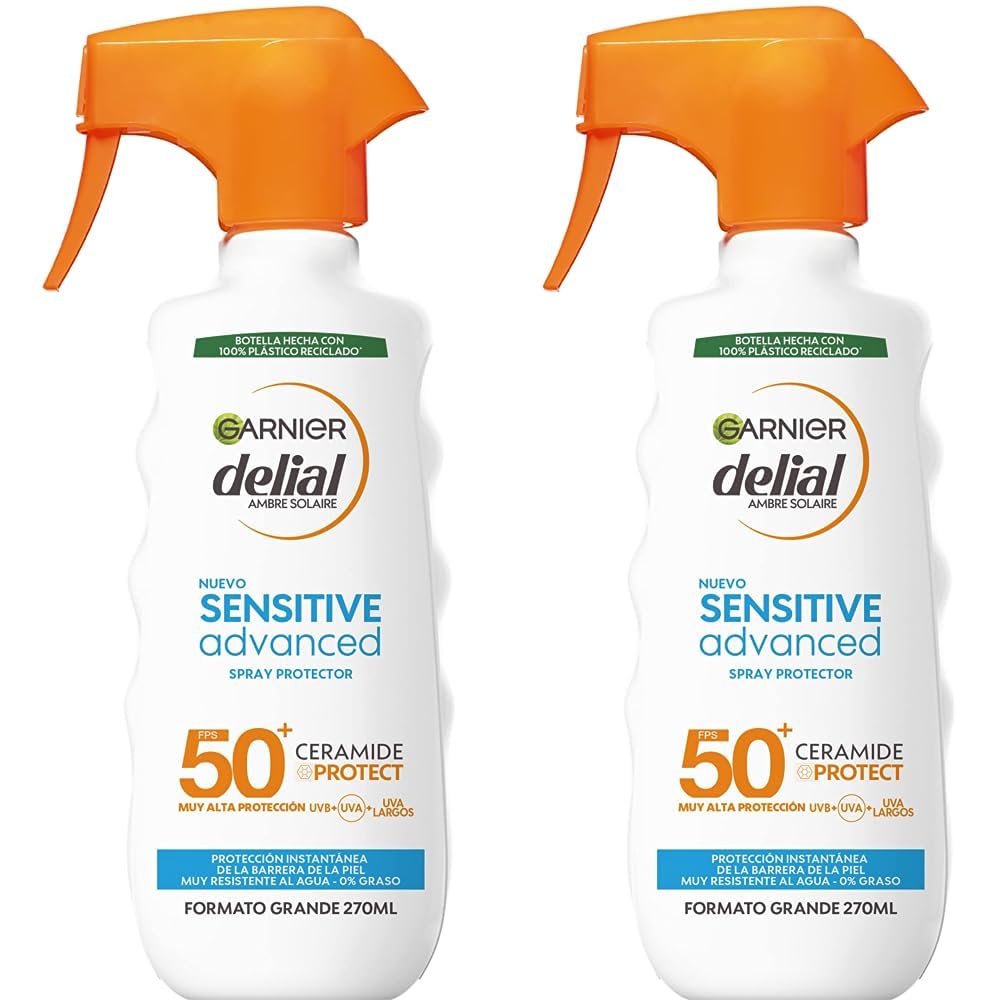 Garnier Protector Solar Spray Adultos Delial Sensitive Advanced para pieles claras, sensibles e intolerantes al sol, IP50+ -270 ml (Paquete de 2)