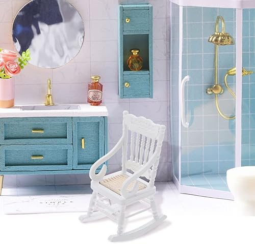 Miniatura 6 de TOYANDONA 2 sillas de madera para casa de muñecas, modelo de casa de muñecas de Navidad 1:12, sillas mecedoras de madera para casa de muñecas,