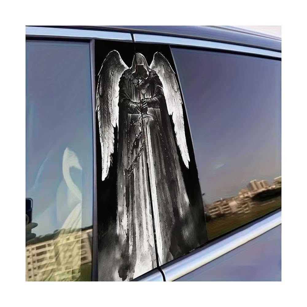 Auto Accessory 2pcs Car Window Pillar Stickers Angelic Swordsman Glossy Material Protective Film
