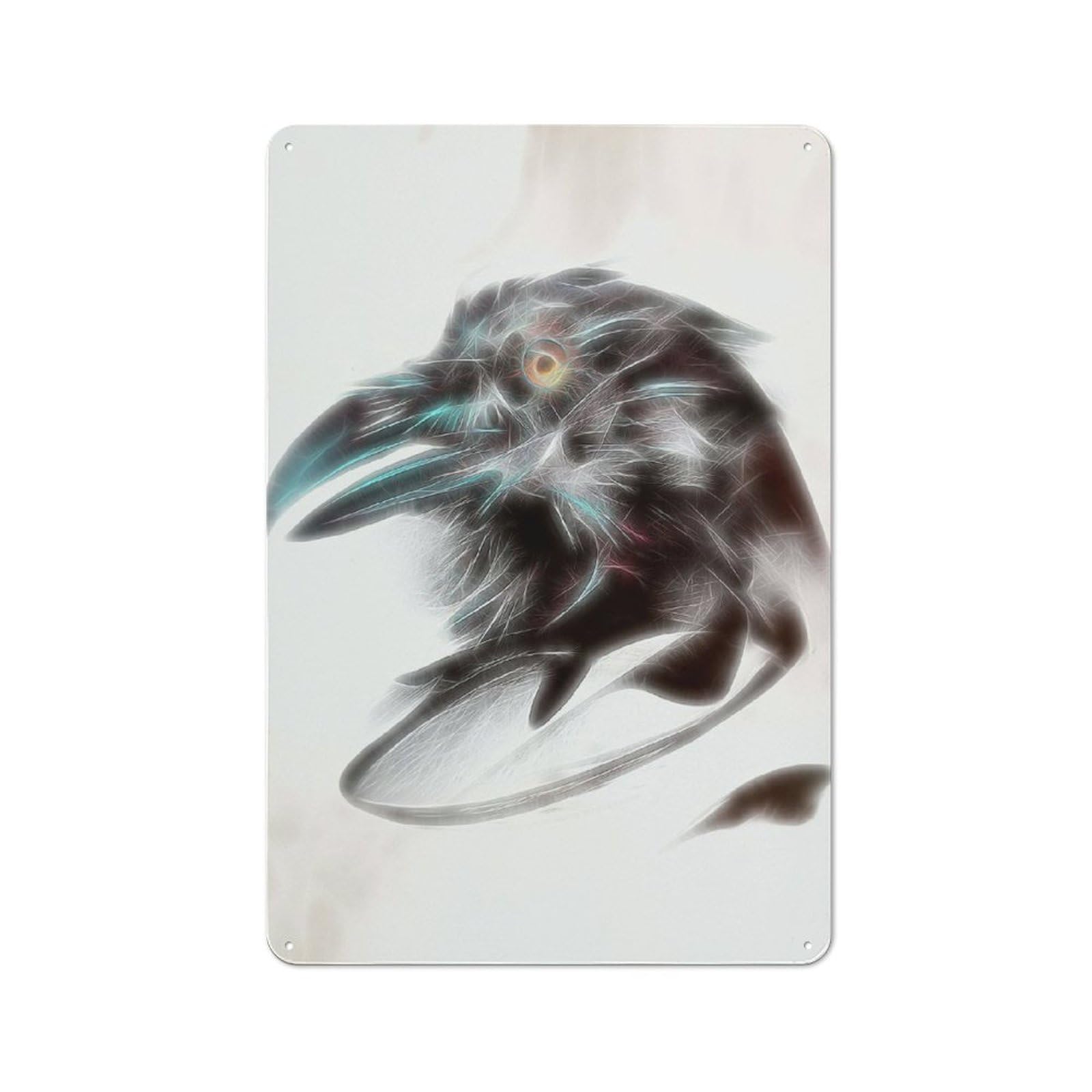 Junmoney Raven Head Fractal Retro Tin Wall Plaque 30X20cm Featuring For Pub Or Café, New-Space Wall Decor For Pub Decor Enthusiasts