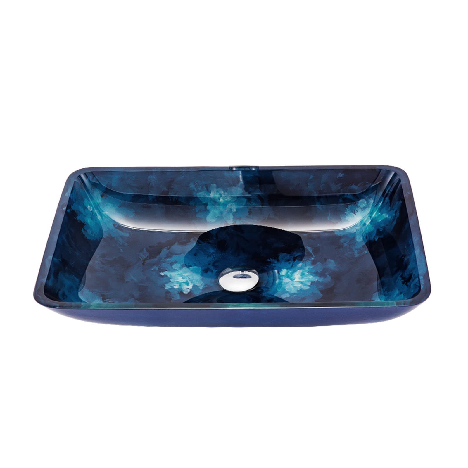 Vasque de salle de bain rectangulaire peinte à la main vasque en verre trempé bleu couler