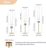 Vista 7 de NUPTIO Hurricane Glass Candles Holder: 18 Pcs Gold Taper Candle Stick Holder Bulk - Modern Candlestick Decor with Tall Ribbed Chimney Sleeve for