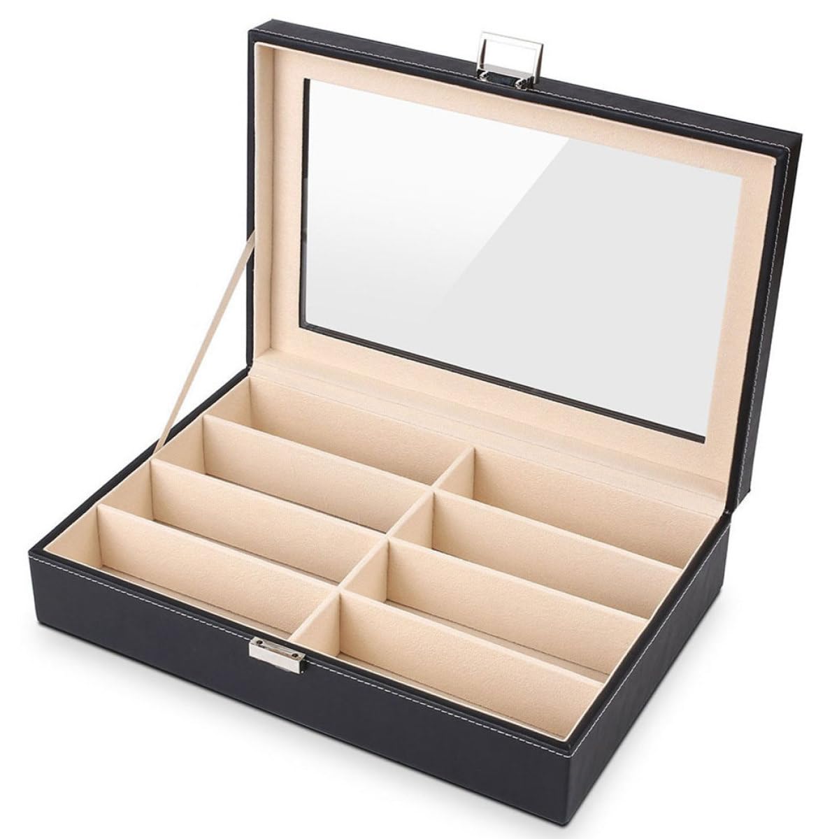 Boîte à Lunettes en Cuir Pu Noire pour Montre et Bijoux, Organisateur Pratique pour Rangement et Protection, pour Usage Personnel Coiffeuse