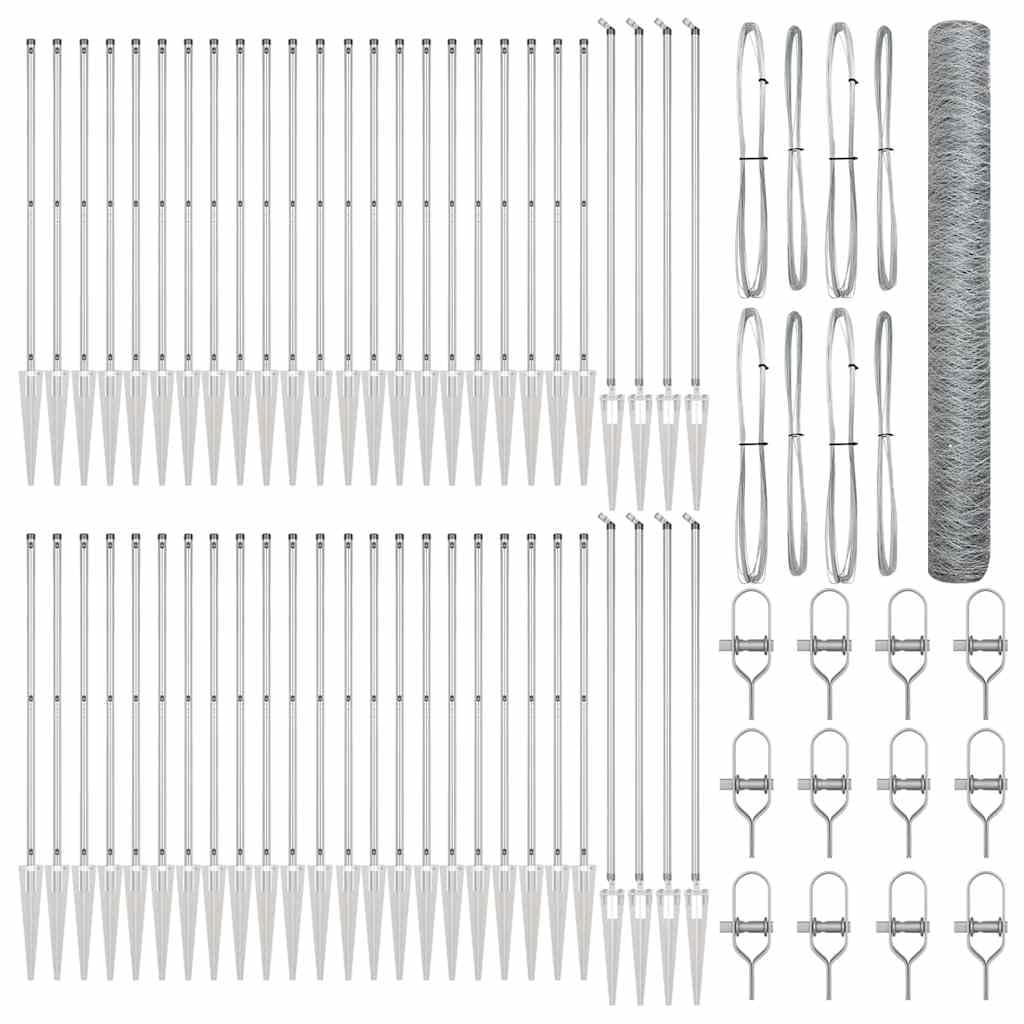 Steel Fence Post 100 x 1.2m Garden Outdoor Security Barrier Set Silver Corrosion Resistant Weatherproof Rectangular 36mm Mesh with 104 Spike Posts