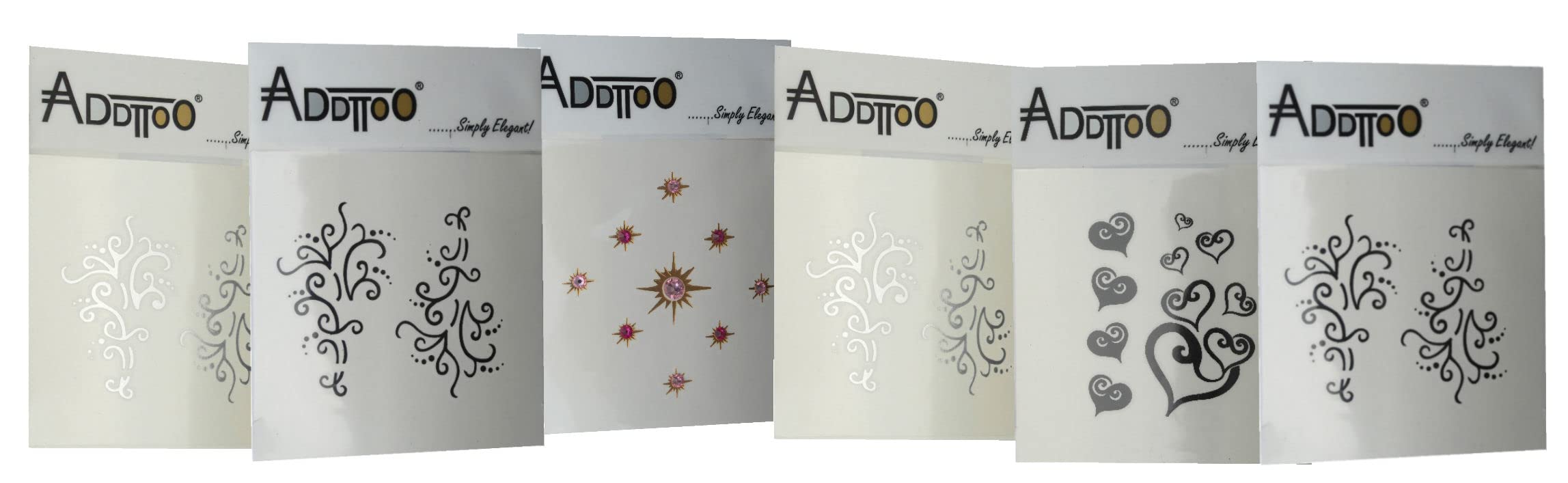 Silver and Black Crystals Tattoo with Swarovski Elements, 6 Pieces Box Set