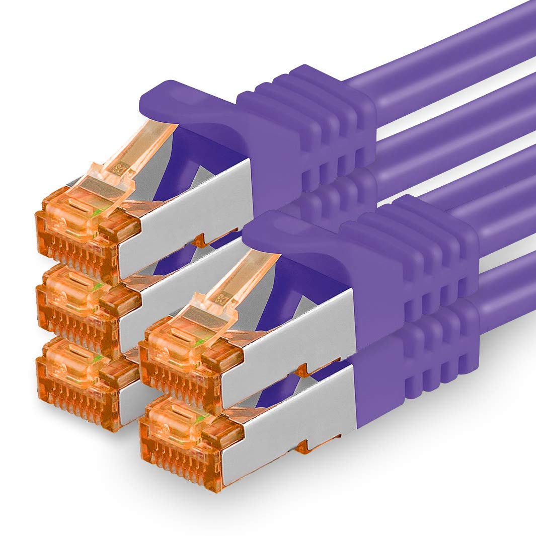 1aTTack.de 1m - Cat.7 Netzwerkkabel Violett - 5 Stück Gigabit Ethernet LAN Kabel 10000 Mbit s Patchkabel Cat7 Kabel S FTP PIMF Schirmung LSZH Cat.7 Rohkabel Rj45 Stecker Cat 6a - 5 x 1 Meter
