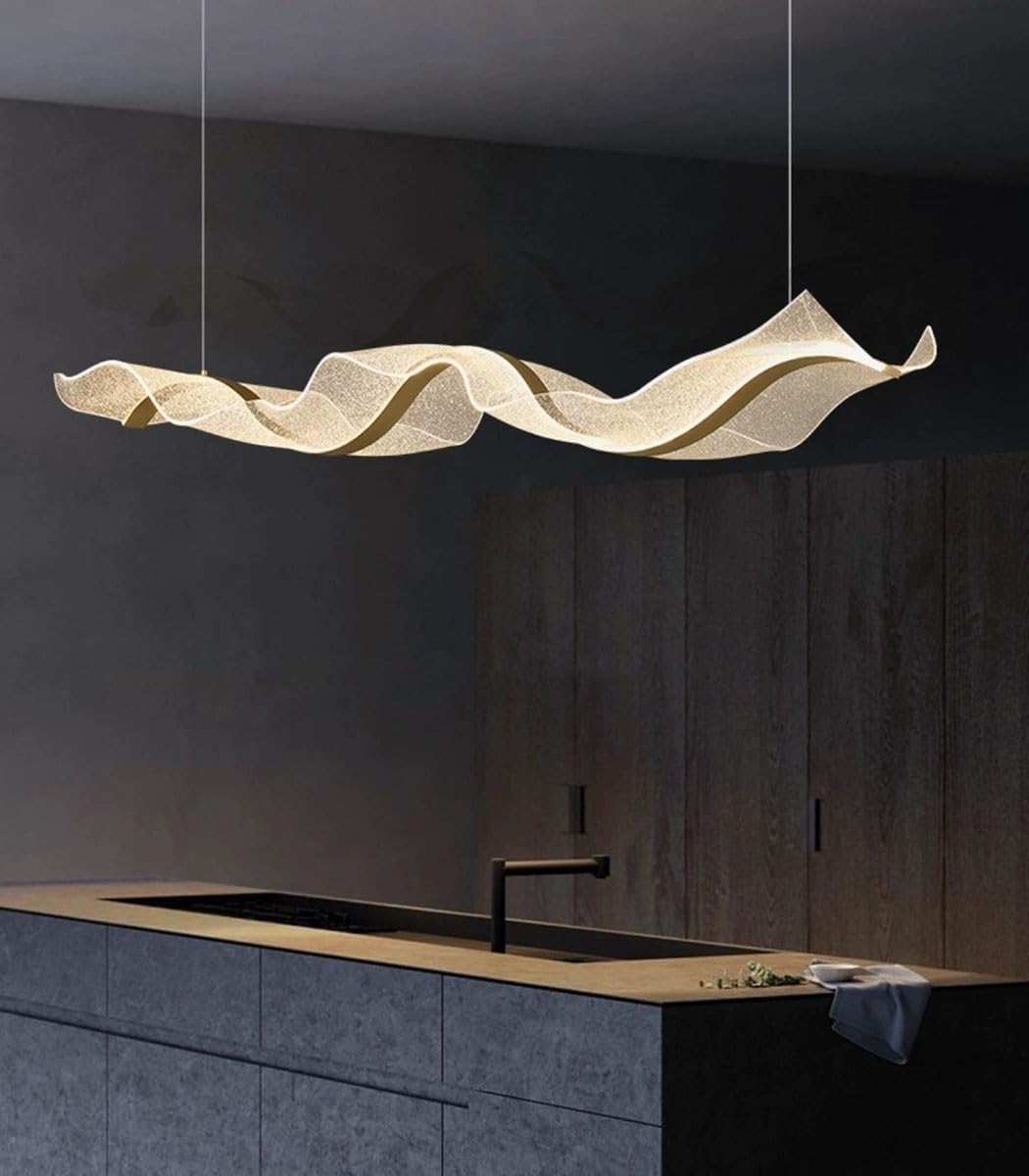 FWX Kronleuchter Moderne Esstisch Pendelleuchte Mit Fernbedienung Dimmbares Welle Restaurant Hängeleuchte Höhenverstellbar Büros Wohnzimmer Küche Esszimmer Empfangshalle Deckenlampe(Größe:100cm)