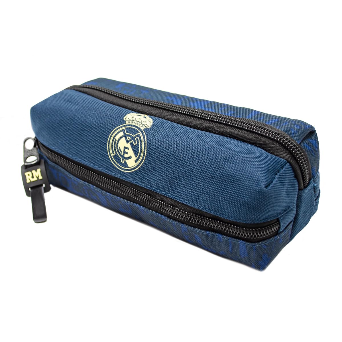 ms móvil shop Real Madrid Portatodo Estuche 3 Cremalleras con Varios Compartimentos Escolar para Niños o para La Universidad Escudo Dorado Color Azul Marino One Color, One Club - Producto Oficial
