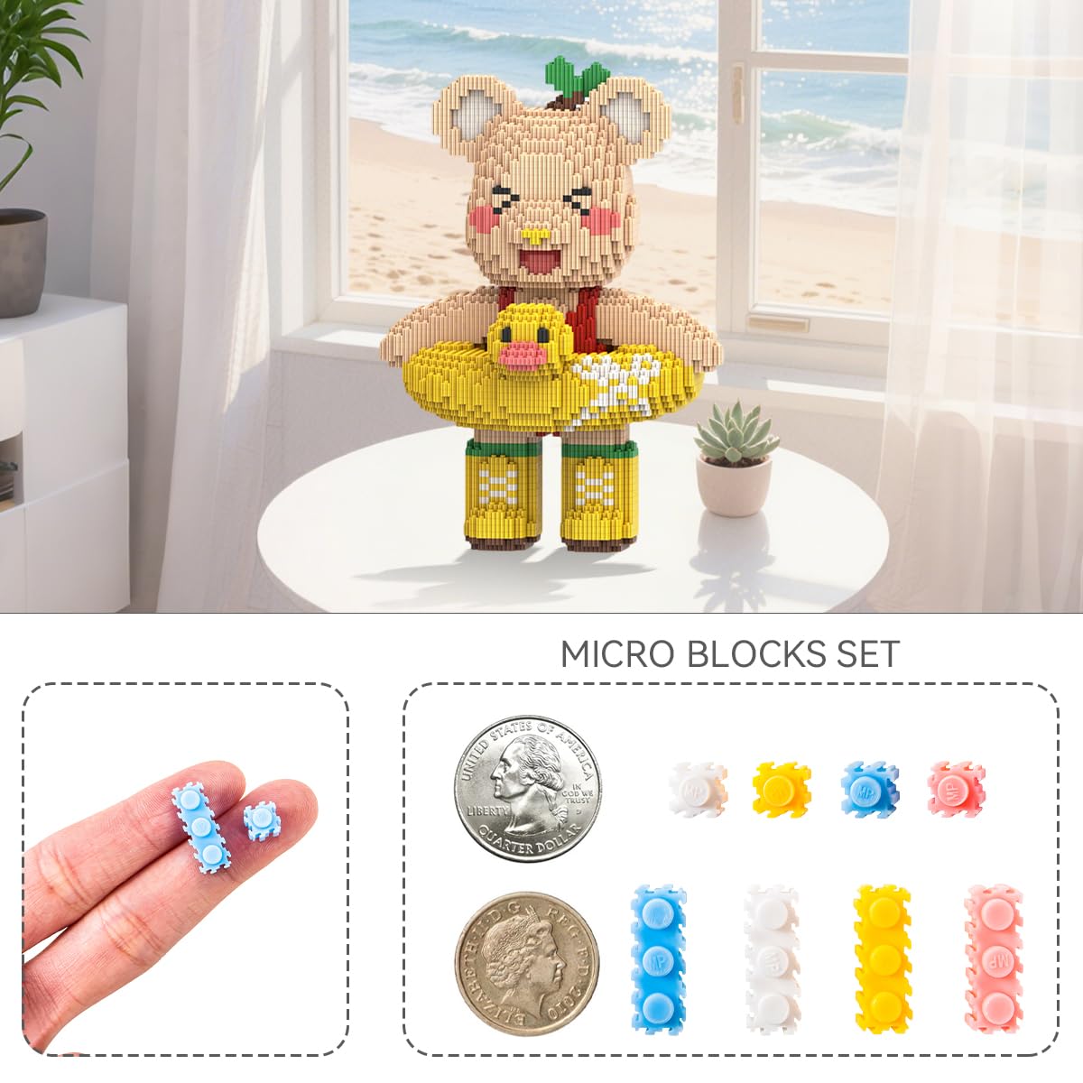 DAHONPA Schwimmring Bär Brick Mikro-Bausteine (4300 Stück), Bearbricks Set, kreative Heim- und Bürodekoration, Geschenk für Erwachsene und Kinder