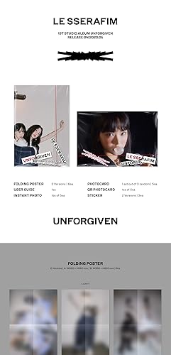 LE SSERFAIM UNFORGIVEN 1er álbum de estudio, contenido + póster en el paquete, tarjeta de fotos, seguimiento sellado (juego de álbumes Weverse (A+B))