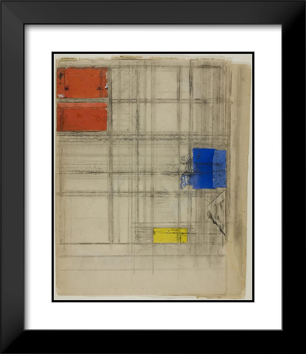 ArtDirect Piet Mondrian 20x23 Black Modern Framed and Double Matted Art Print Titled Study for a Composition