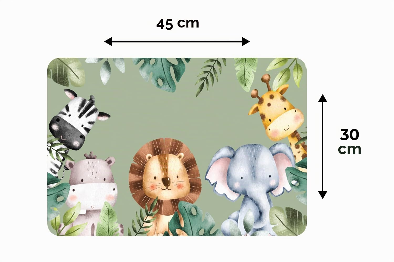 KitchenYeah© Set Tovagliette Americane Lavabili 6 Pezzi 45x30 cm Tovaglietta Plastica Rettangolare Antiscivolo per Cucina o Sala da Pranzo Animali - Acquerello - Bambino - Natura
