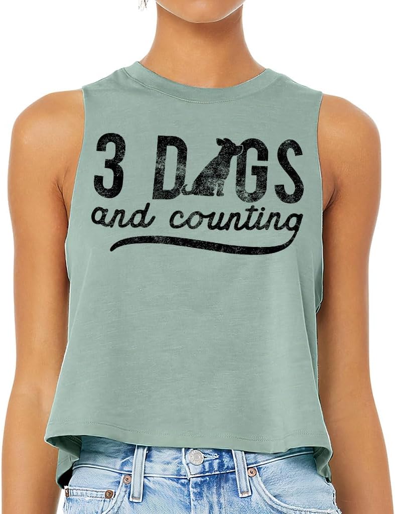 3 Dogs and Counting Racerback Cropped Tank - Dog Lover Gift - Funny Dog Owner Clothing
