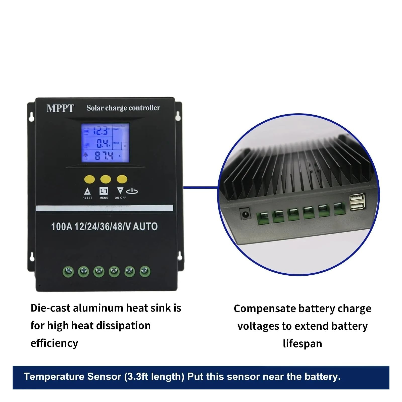 Controlador de Carga Solar Regulador de Carga Solar MPPT for baterías de Litio de Plomo-ácido de 36 V/48 V, 100 A/80 A, LCD(80A)