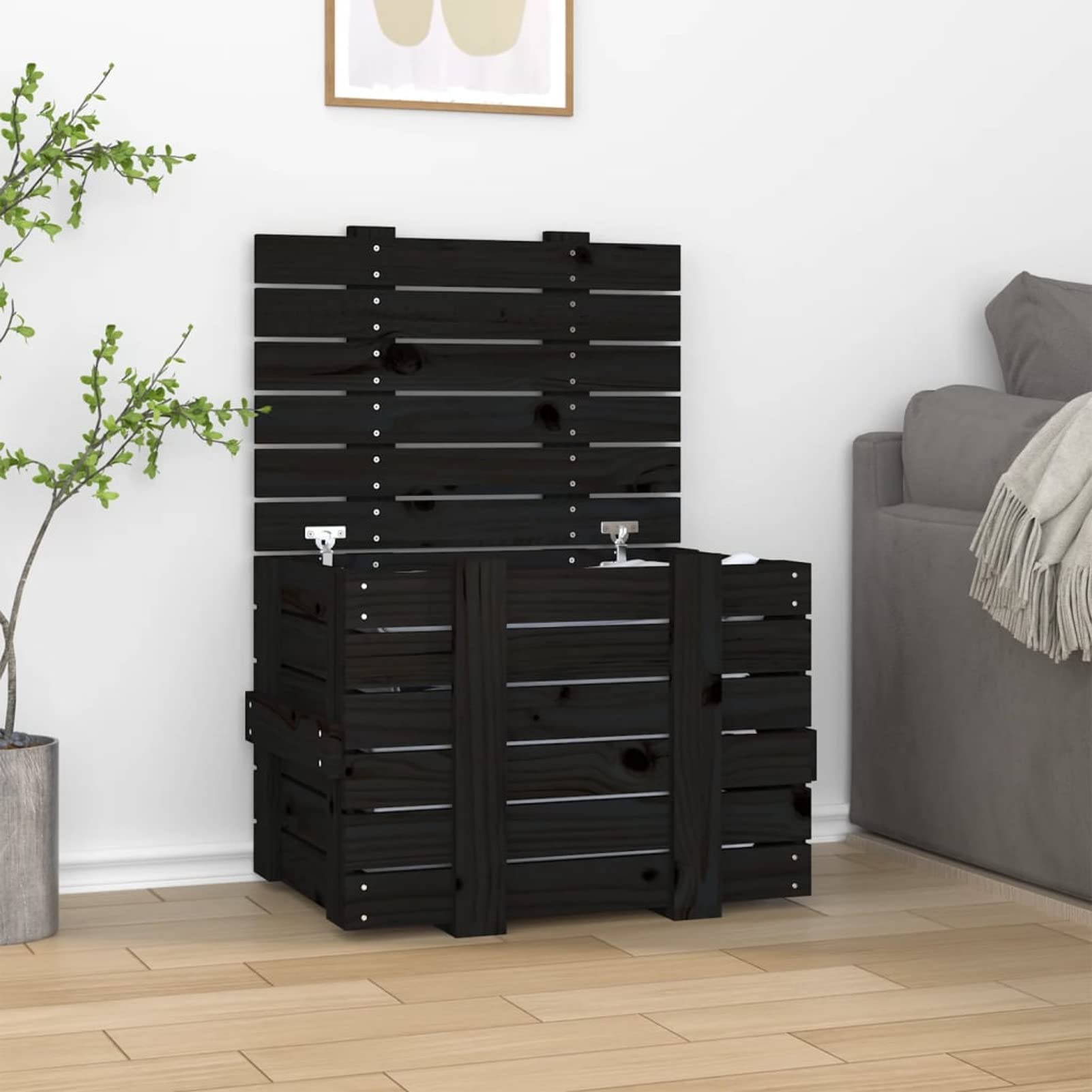 824997 Contenitore Portaoggetti Nero 58x40,5x42 cm Legno Massello Pino Testata in Legno,Testata Letto Matrimoniale Muebles Dormitorio Spalliera Letto Testiere per Letto Matrimoniale