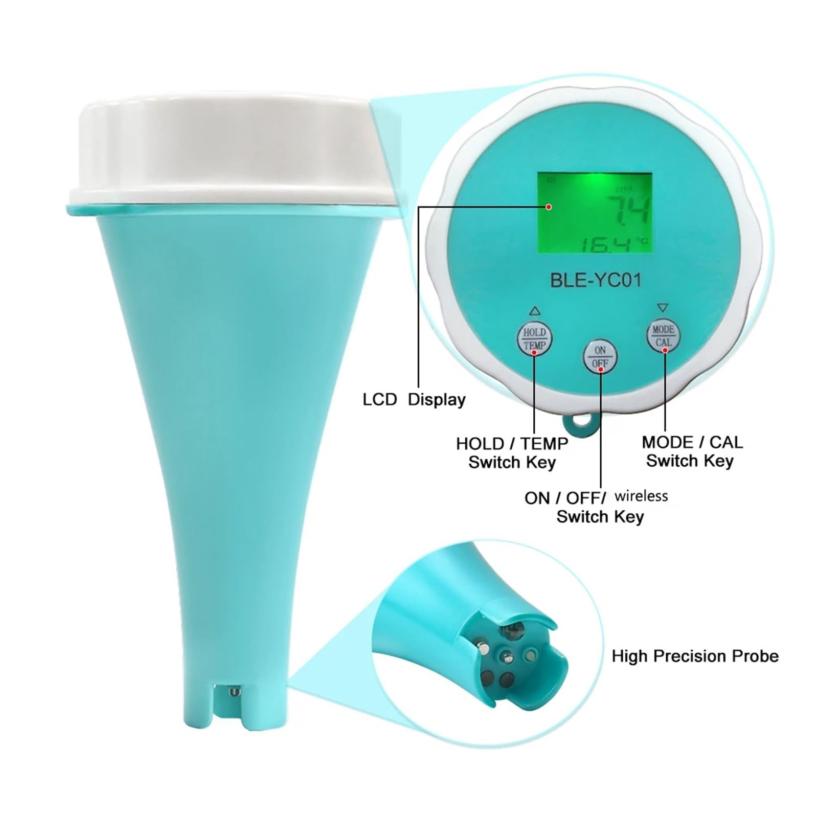 Para agua potable, acuarios y más Detector de calidad del agua 6 en 1 compatible con Bluetooth, pH, EC, TDS, ORP, temperatura, cloro, CL, aplicación, pantalla, comprobador de calidad del agua de pisci