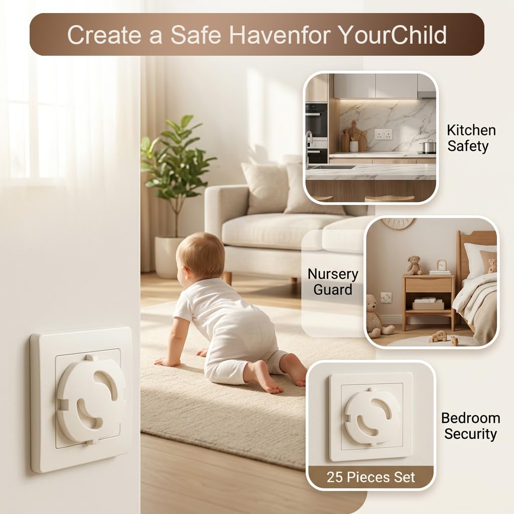 Lot de 25 cache-prises pour enfants - Installation facile - Protection contre les chocs électriques - Sans collage - Pour la famille