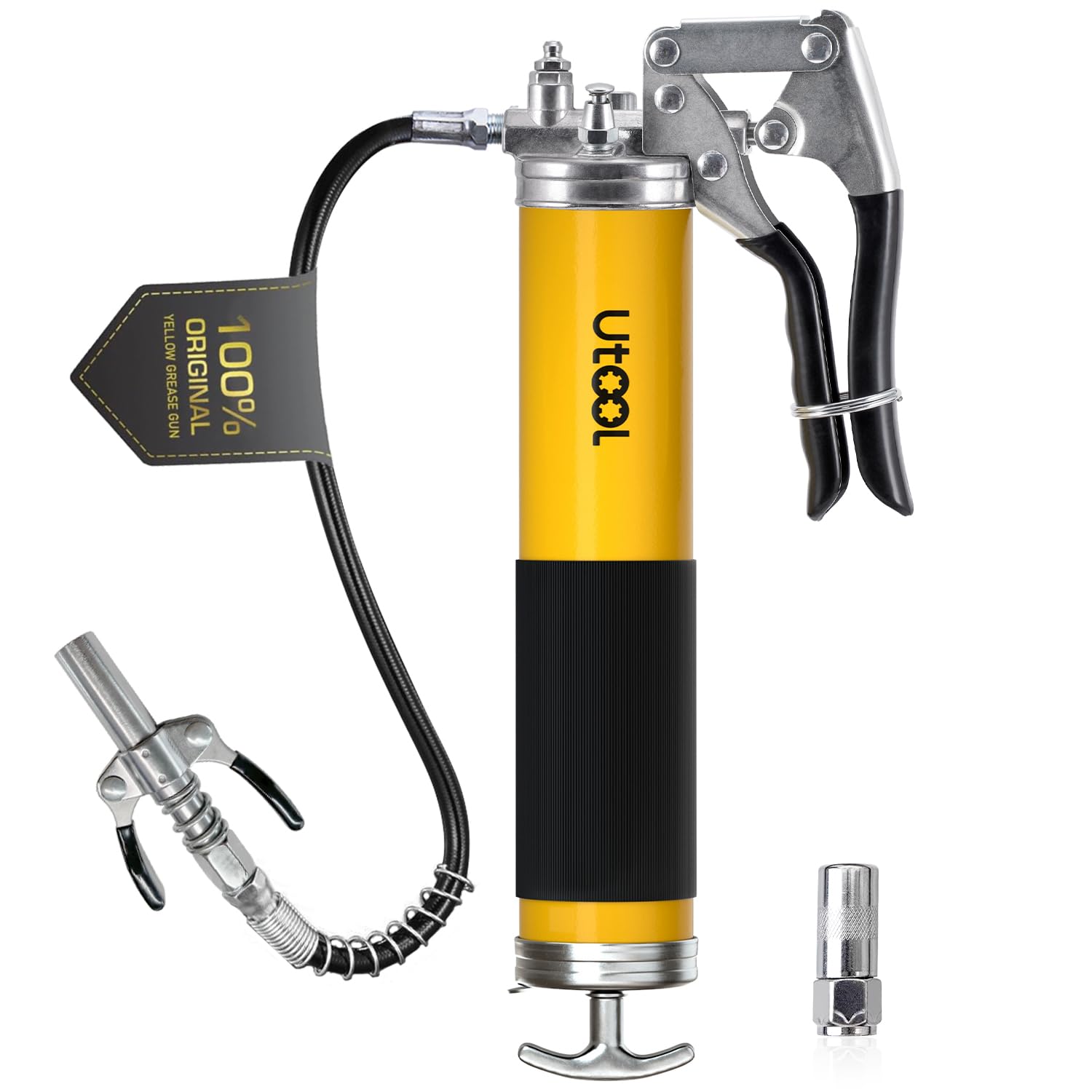 UTOOL Pistolet do smarowania, zestaw smarownic 8000 PSI Heavy Duty z uchwytem pistoletowym z obciążeniem 400 ml, zawiera opatentowany łącznik z podwójnym uchwytem, plus wąż sprężynowy 18 cali,
