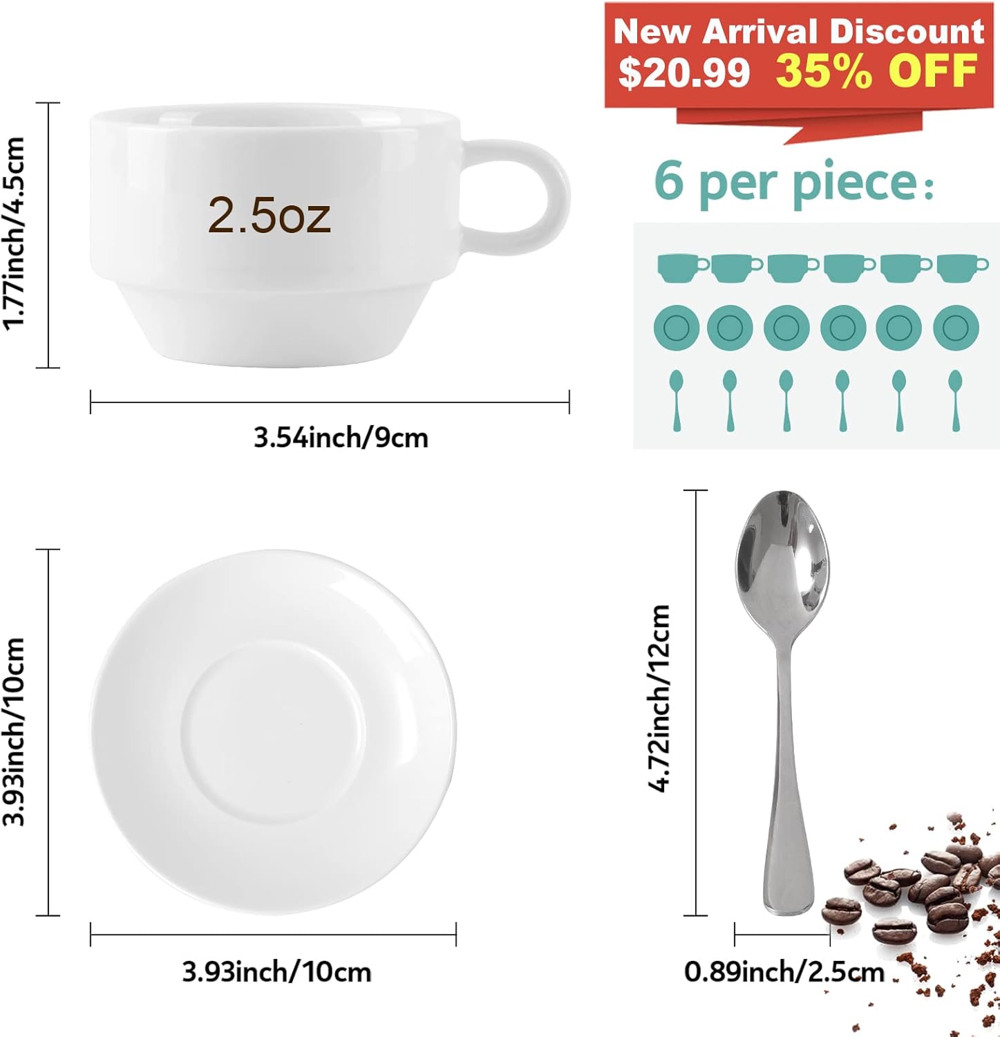 Exсluѕіvе Dіѕсоunt 50% Prісе Porcelain Espresso Cups with Saucers and Spoons Set of 6, DeeCoo 2.5 oz Coffee Cup and Saucer Set, Stackable Espresso Mugs, Small Demitasse Cup with Handle, Tiny Coffee Mugs Set Suреr Sаlе 🛒 Porcelain Espresso Cups with Saucers and Spoons Set of 6, DeeCoo 2.5 oz Coffee Cup and Saucer Set, Stackable Espresso Mugs, Small Demitasse Cup with Handle, Tiny Coffee Mugs Set