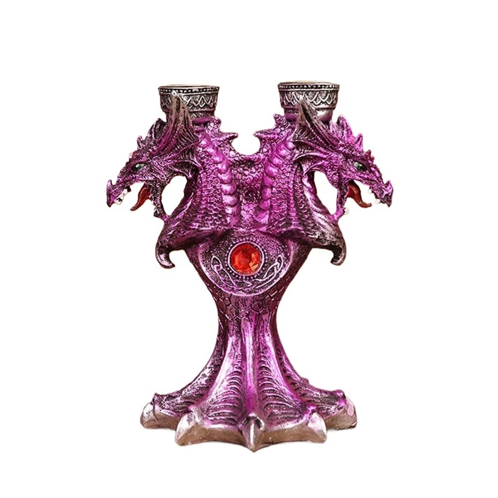 Candle Holders Resin Figurines Candlestick Statue Sculpture Holder Stand Candle Sticks Home Desk Decor(Purple)