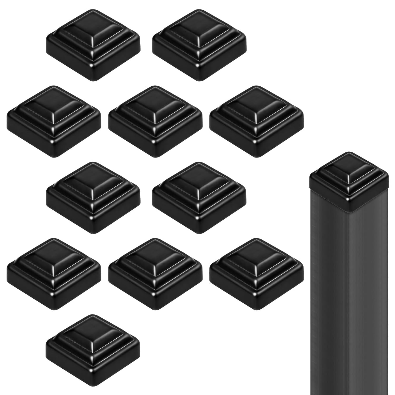 Shimeyao 12 Pcs 2" x 2" Black Pressed Steel Post Caps for Square Steel Posts Fence Caps Topper Pressure Fit Cover for Mailbox Metal Wood Plastic Iron Deck Railing 2" x 2'' Black 12