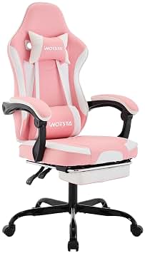 Silla Gaming Racing, Asiento Gaming Reposapiés Retractable, Sillón Gamer con Masaje Lumbar, Sillón Oficina Ergonómico Cómodo, Respaldo Inclinable a 135°, Carga 120 kg