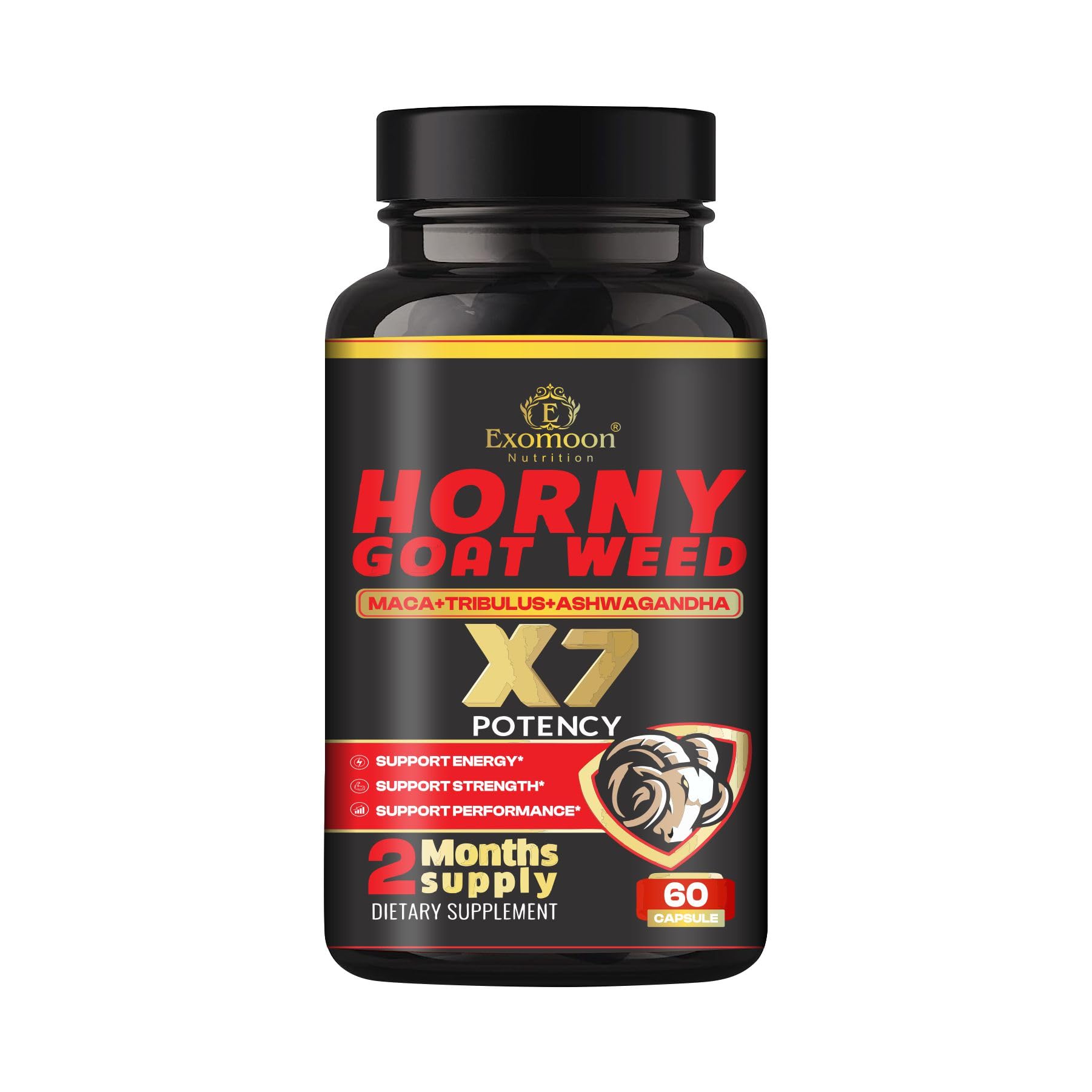 Horny Goat Weed And Longjack Tongkat Ali Supplement With Maca,Ginseng,Tribulus Terrestris,Ashwagandha For Men- Boost Performance, Energy, Stamina, Recovery, Maximum Muscle Strength (60 Capsules)